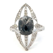 18K White Gold Art Deco Black Diamond Ring- FINAL SALE